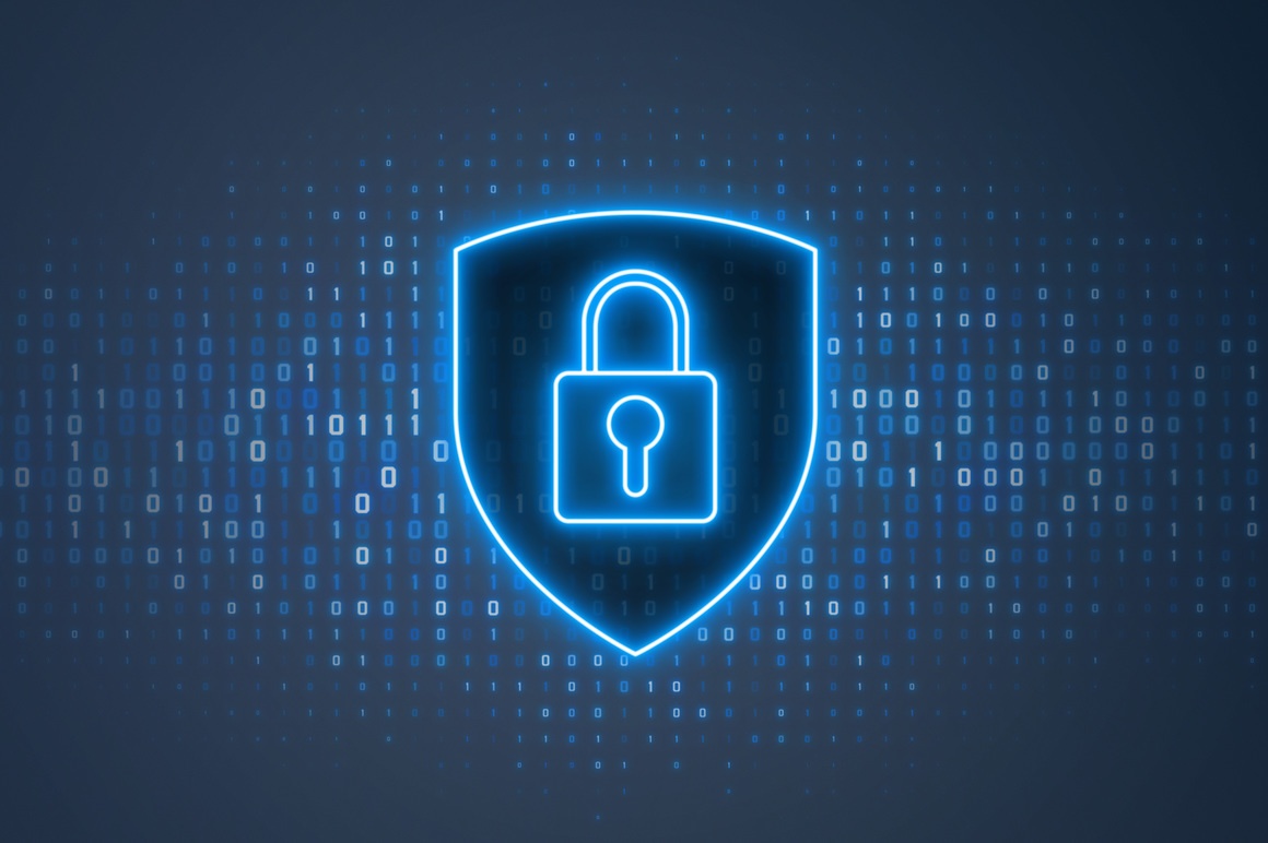Cybersecurity shield and digital lock protection
